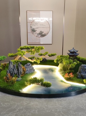 餐桌中间摆花喷雾化灯光遥控桌摆转盘圆桌转盘装饰景观盆景沙盘