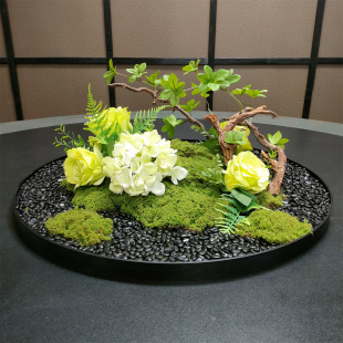 饰摆件桌摆转盘花摆圆桌芯 酒店餐桌中间摆花喷雾化流水灯光装