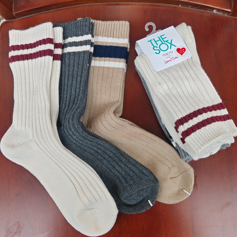 外贸竖条纹粗线秋冬款中筒袜保暖