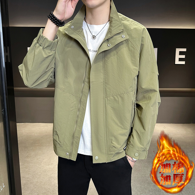 青年夹克男士外套休闲春秋季立领上衣新款加绒秋冬季加厚二棉棉服