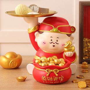 创意招财进宝财神爷玄关摆件客厅家居钥匙收纳装饰品喜庆乔迁礼物