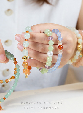 小清新夏日汽水薄荷绿玉髓手链曼波串珠清凉感小众仙气百搭手串