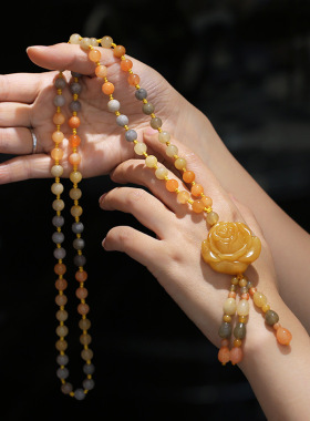 旗袍美搭新疆金丝玉毛衣链项链玫瑰花开富贵女衣服挂链饰品民族风