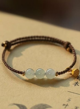 手工编织和田玉髓好运珠古法沙金莲蓬手链本命年女款红绳手绳礼物