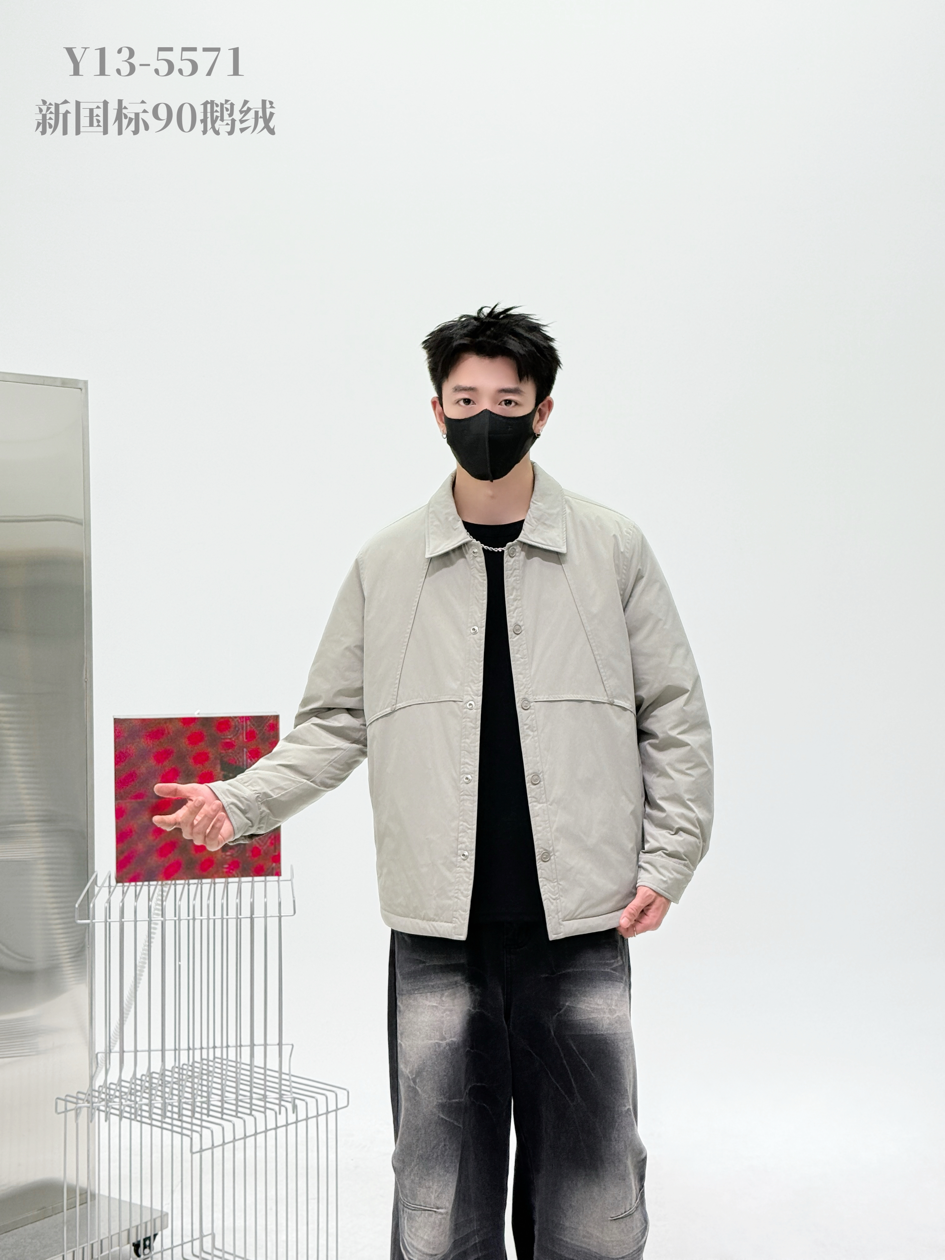 现货白鹅绒轻薄衬衣式羽绒服男2025冬季新款宽松大码男士工装外套