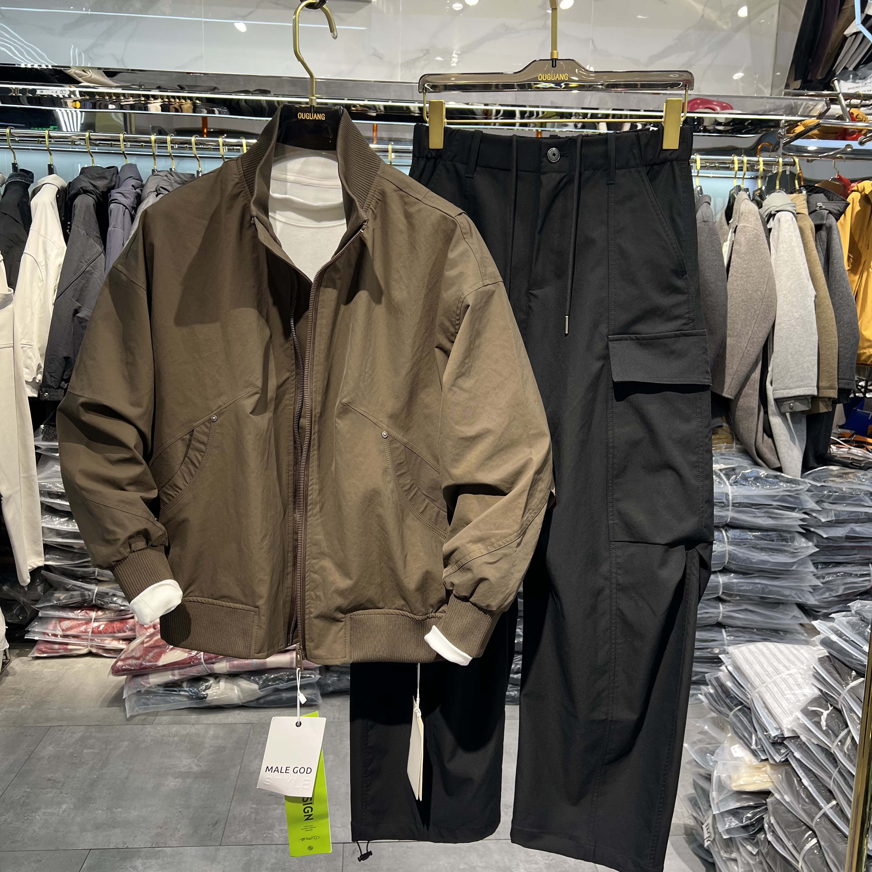 实体商场高级感立领针织拼接男士短款2026春秋新款廓形夹克潮外套