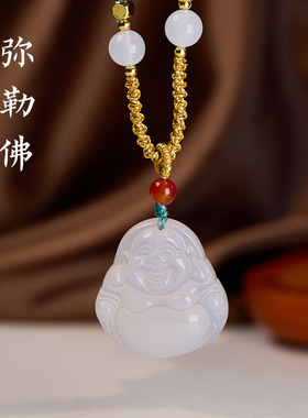 新中式白玉髓大肚弥勒佛项链男女轻奢小众国风佛公吊坠锁骨链项饰