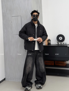 潮牌秋冬季新款个性羽绒服男士宽松大码50白鸭绒保暖外套男装上衣