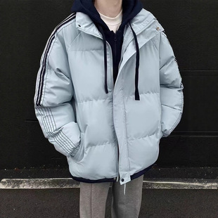 2025冬季新款韩系假两件针织连帽棉衣加厚情侣装冬装潮流外套