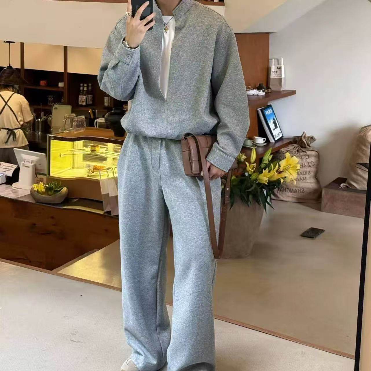 实体潮牌春秋冬休闲层次感假两件立领卫衣男宽松百搭卫裤时尚套装,男装,时尚套装,淘宝优惠券,粉丝福利购,淘宝优惠卷