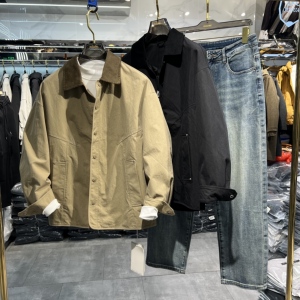 实体直播美式复古巴恩风翻领夹克男士春秋冬季老钱风宽松工装外套