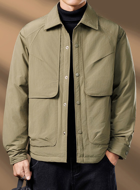 国标50绒2025冬季翻领男士轻薄羽绒服外套商务休闲行政纽扣夹克冬