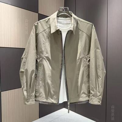 早春男士新品拼接格子假两件轻奢帅气百搭干净潮流时尚夹克外套春