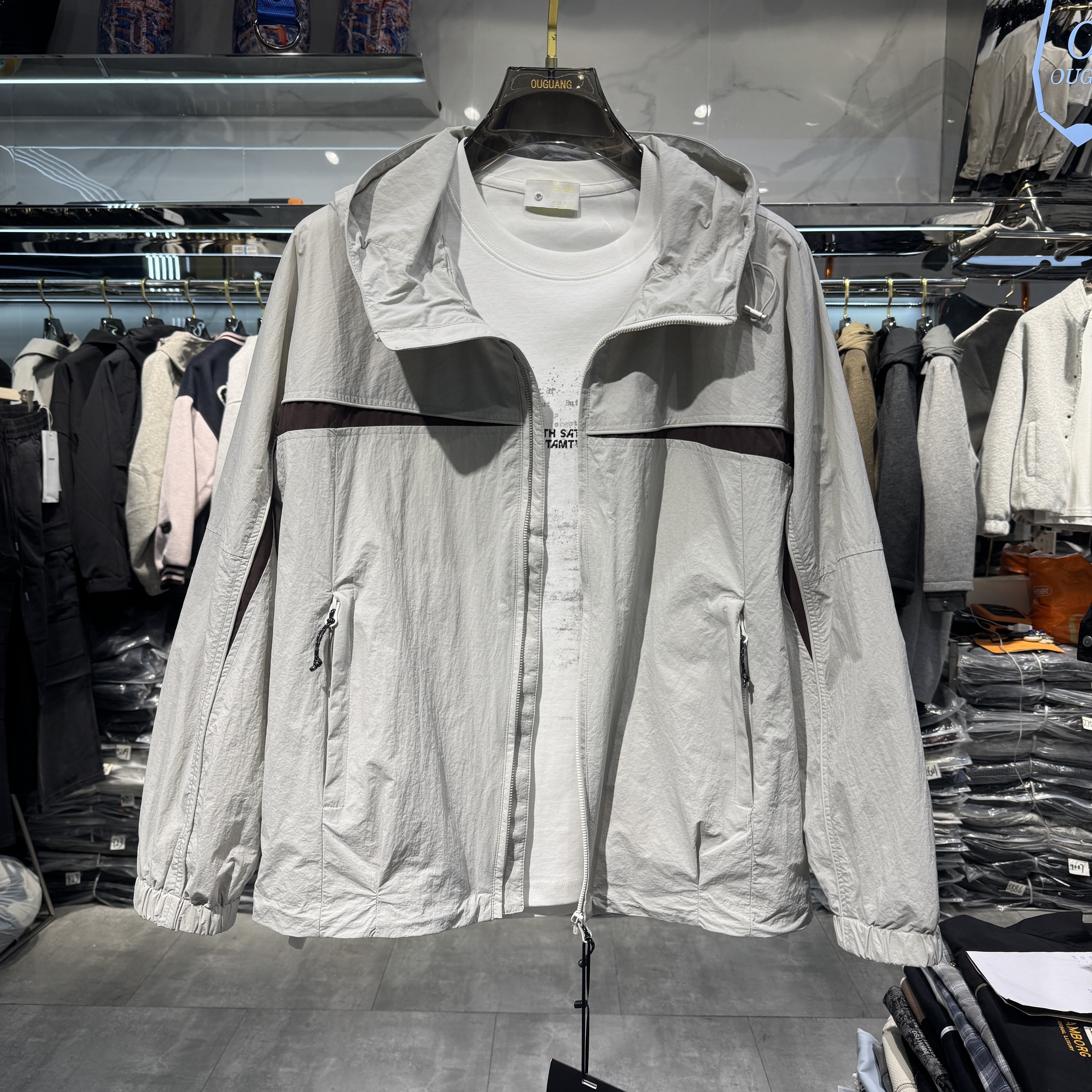 实体潮牌春夏男户外拼接撞色连帽外套美式休闲宽松薄款防晒冲锋衣