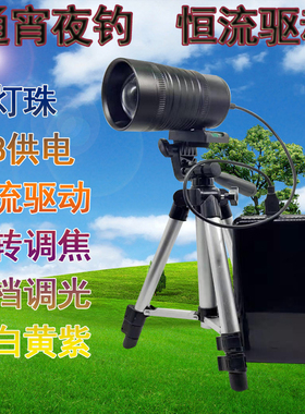 U130蓝白黄紫光单光源钓鱼灯双光源夜钓灯USB分体式L2灯珠