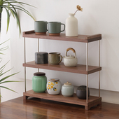 黑胡桃木多层置物架简约中式 实木茶杯架梳妆台化妆品桌面收纳架