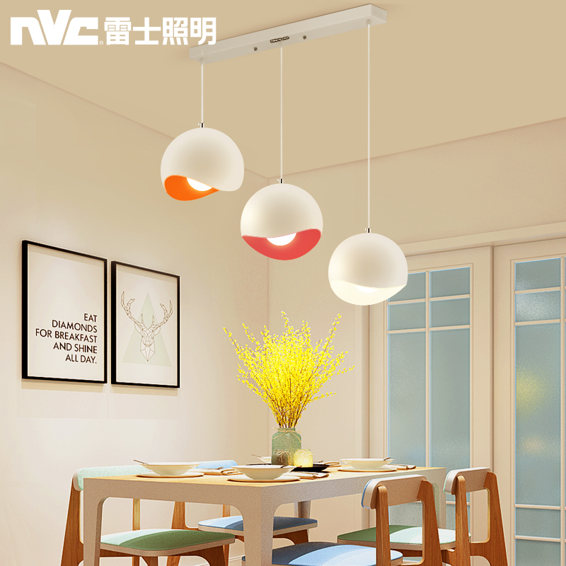 雷士照明led餐厅灯现代简约创意三头餐吊灯饭厅吧台灯具书房灯饰