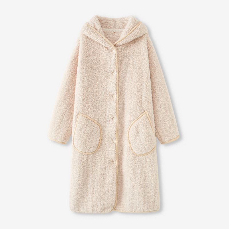 日系新款珊瑚绒睡袍女款秋冬季长款大码浴袍加厚连帽睡衣法兰绒冬