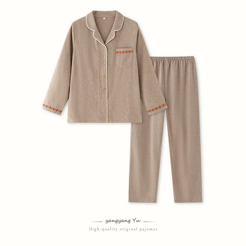 日系纯棉磨毛绒布睡衣套装秋冬女士全棉家居服情侣男长袖大码翻领 - 封面