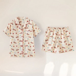 全棉可外穿夏天 2025日系卡通睡衣女款 夏季 纯棉短袖 家居服套装