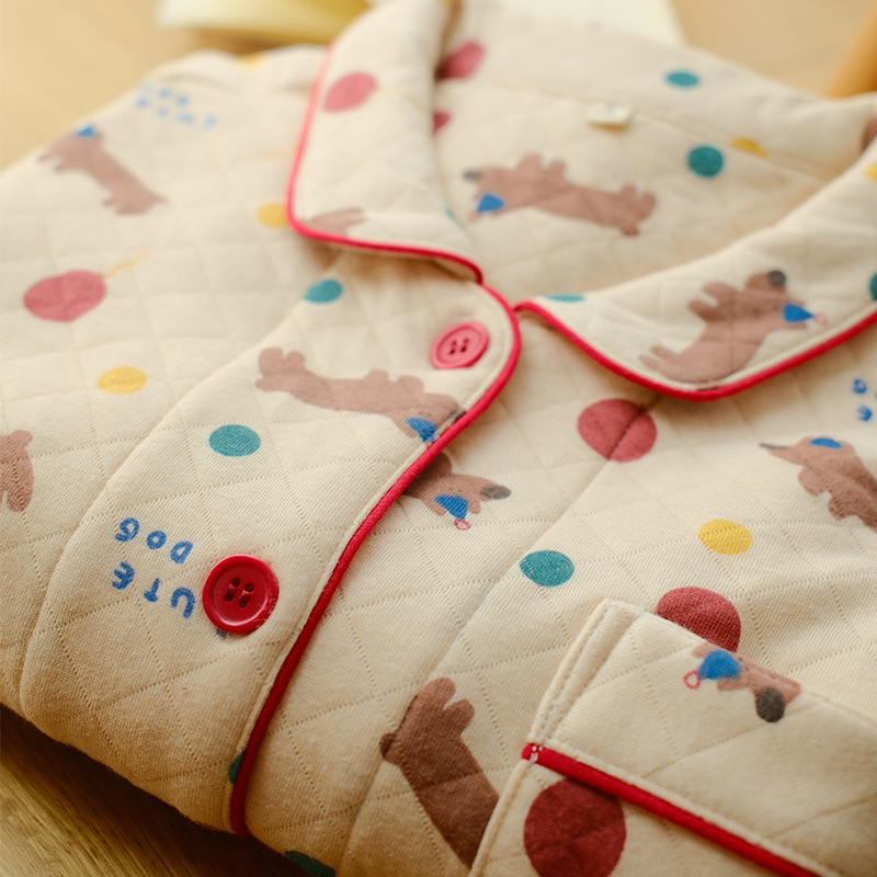 日系新款秋冬新款纯棉睡衣女空气棉三层夹棉加厚保暖卡通大码宽松