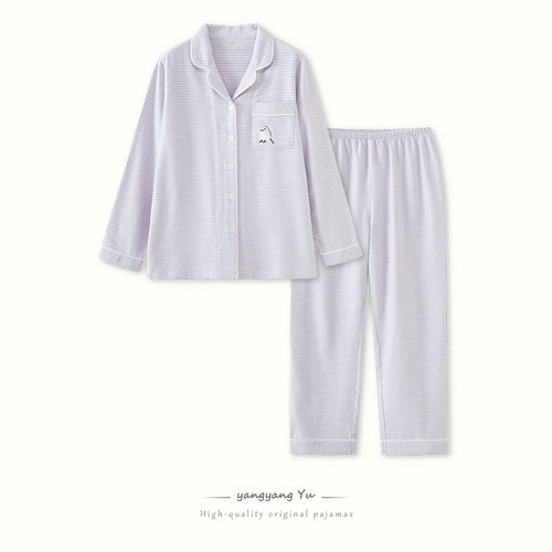 日系新款秋冬季纯棉磨毛女士睡衣情侣纯棉无印家居服套装男大码