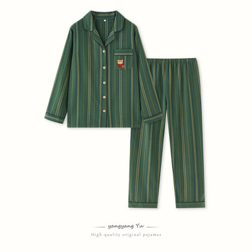 情侣纯棉磨毛家居服睡衣套装