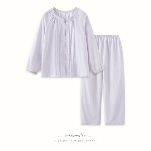 简约可外穿日系纯棉睡衣套装女款年春秋季大码全棉家居服两件套
