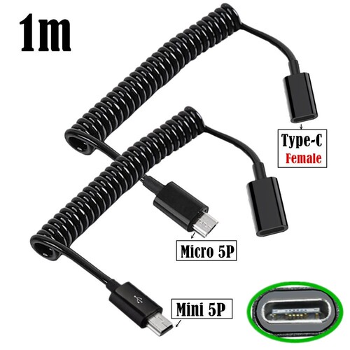 Type-c母转USB / V3V8转接线弹簧线micro mini 5P公T型口