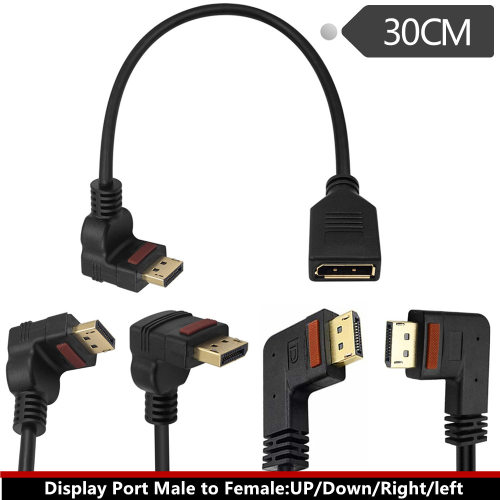 带锁扣镀金90度弯头dp线公对母4K转接线1.2高清displayport延长线