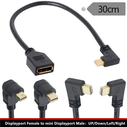 镀金Mini DisplayPort 公弯头转DP母线大DP转迷你DP公显示器线4K