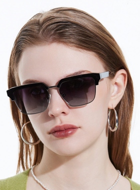 新款渐进色柔和偏光金属太阳镜男款墨镜眉毛时尚高级感眼镜女方框