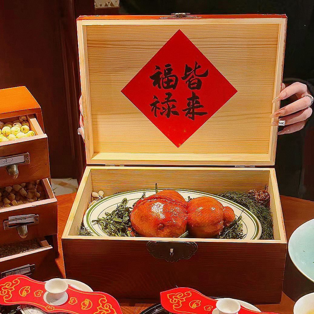 国风木盒创意菜盘特色开盖餐盒酒店会所冷菜热菜意境摆盘专用餐具