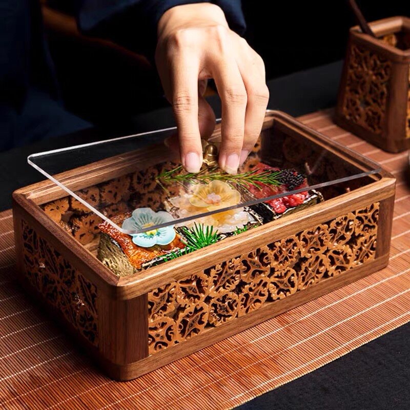 创意胡桃木镂空核桃木盒餐具怀石料理高档位上盘寿司长方海鲜刺身