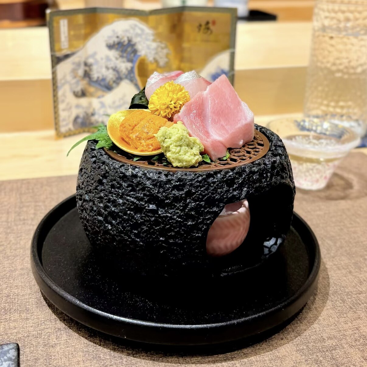 日式火山石球形干冰盘分子料理刺身寿司摆盘神器餐厅意境菜餐具