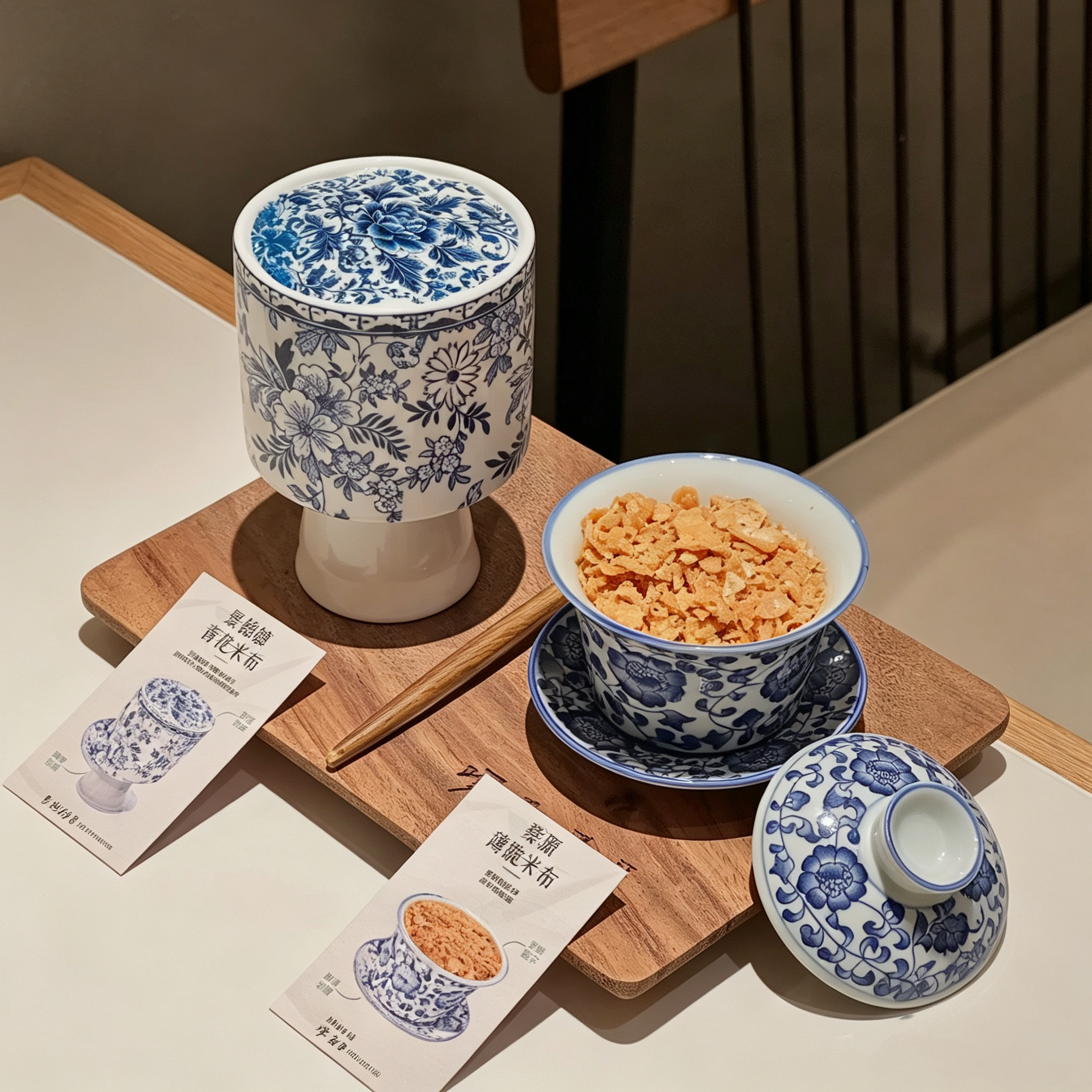 青花瓷高脚甜品碗新中式创意盖碗酒店餐厅特色位上菜陶瓷餐具
