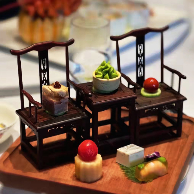 点心上椅子菜迷你托盘复古高档禅意托盘意境餐厅餐具新中式位木质