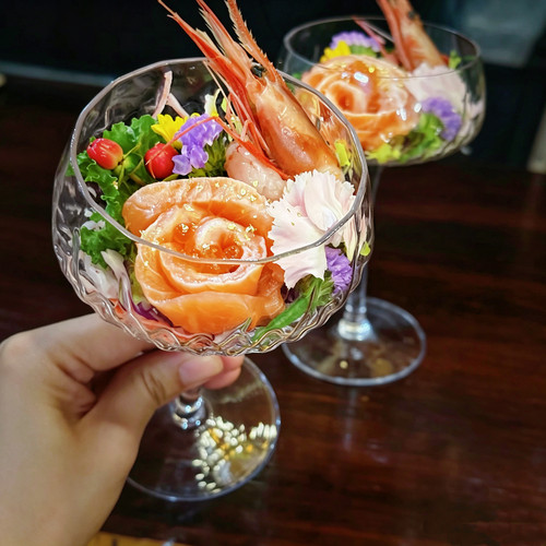 日式创意香槟杯刺身摆盘杯高颜值Coupe杯日料餐厅甜品高脚杯