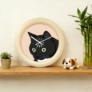 网红搞怪加载黑猫头猫脑过载趣味奶油甜甜圈时钟创意静音石英挂钟