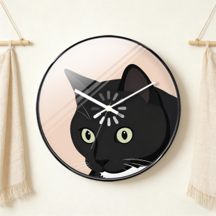 网红搞怪加载黑猫头猫脑过载趣味客厅卧室挂钟家用静音石英装饰钟