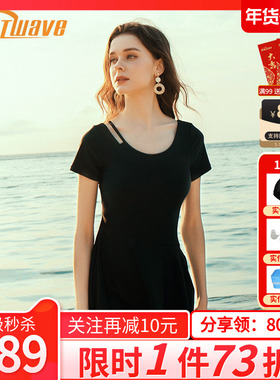 热浪泳衣女夏2025新款性感遮肚显瘦黑色保守连体裙式大码温泉泳装