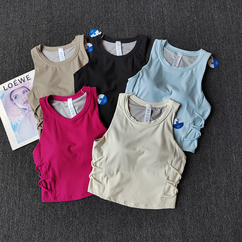 带胸垫收副乳侧腰交叉绳瑜伽背心