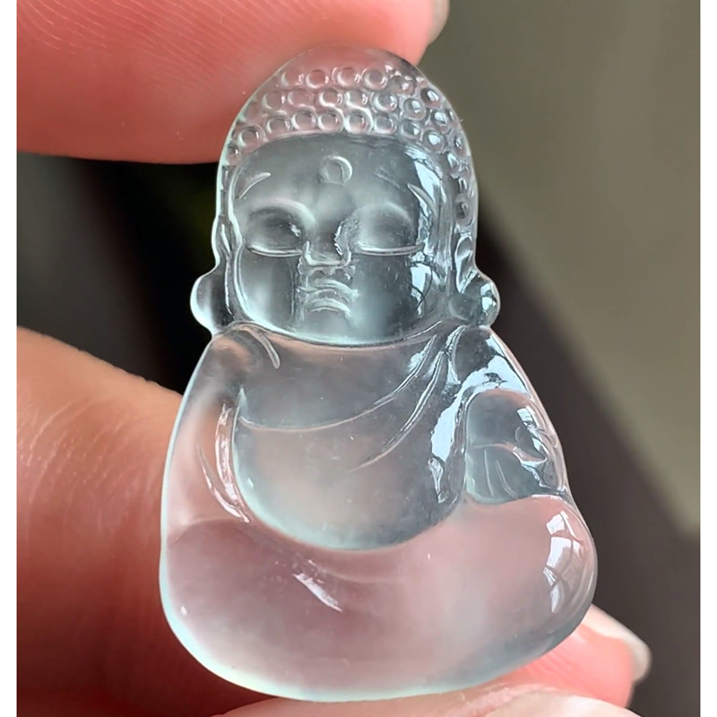缅甸天然A货玉石翡翠 老坑冰种冰胶宝宝佛吊坠