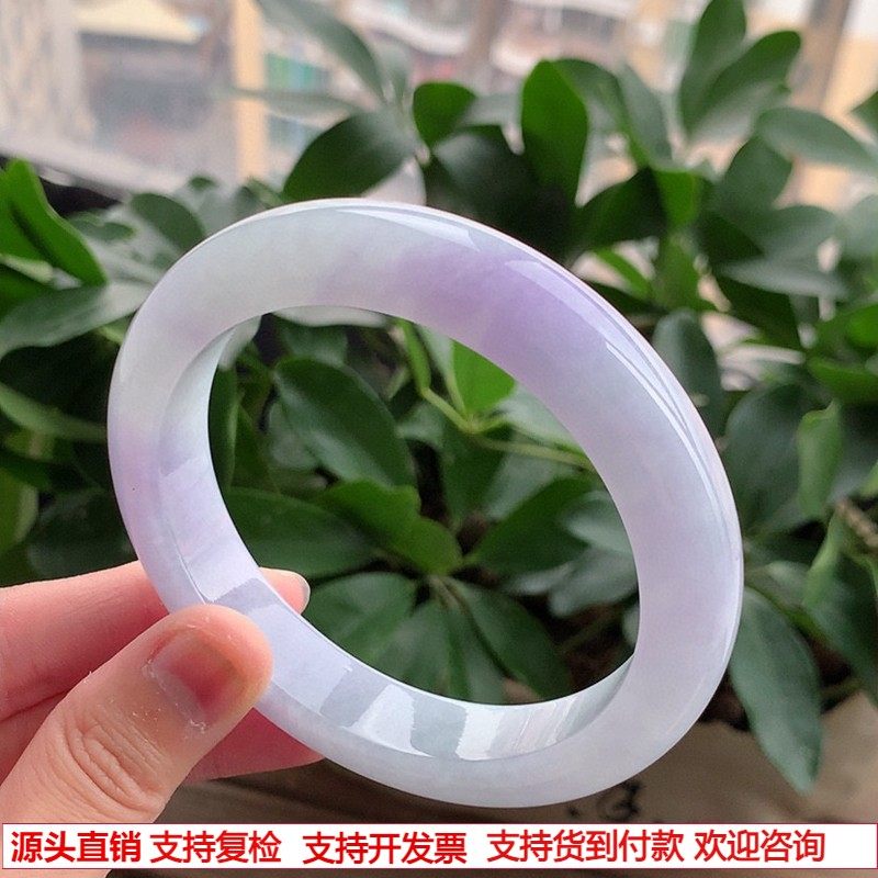 缅甸A货天然翡翠老坑冰种紫罗兰厚装正装正圈手镯64-65大圈口