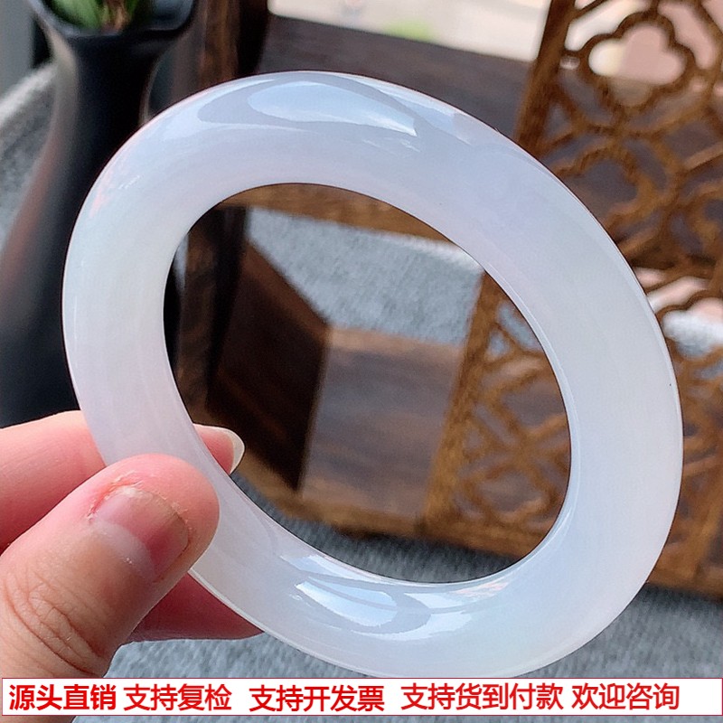 缅甸A货天然翡翠 老坑冰种白月光胖圆条手镯55-56圈口