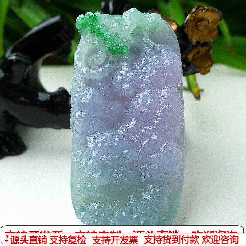 缅甸天然A货玉石翡翠挂件老坑冰种春彩飘绿生肖虎挂件