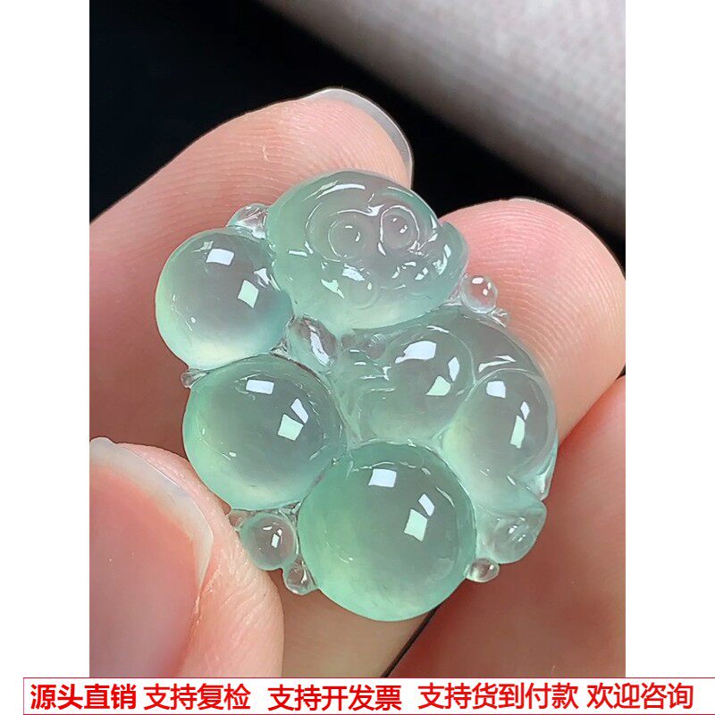 缅甸天然A货玉石翡翠 老坑冰种手工精雕生肖灵猴吊坠