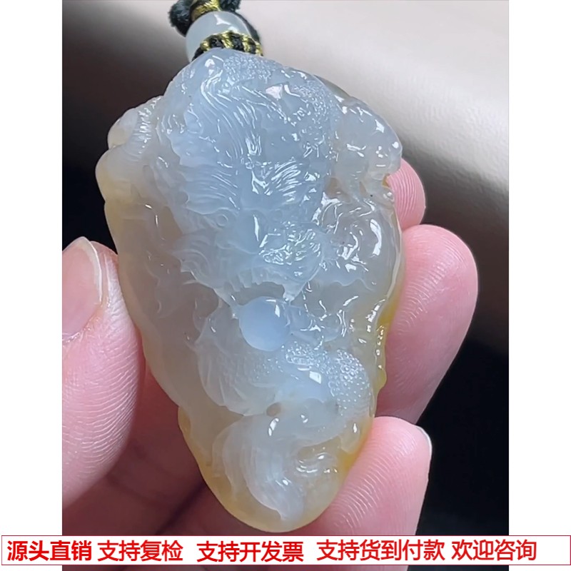 缅甸天然A货玉石翡翠挂件 精雕老坑冰种黄翡龙牌吊坠