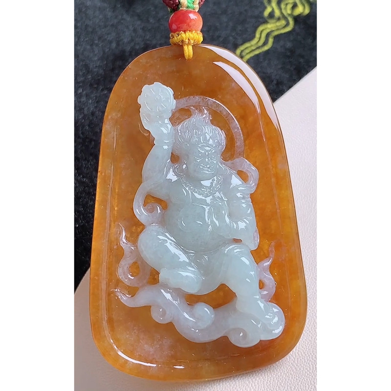 缅甸天然A货玉石翡翠 老坑冰种红翡不动明王吊坠