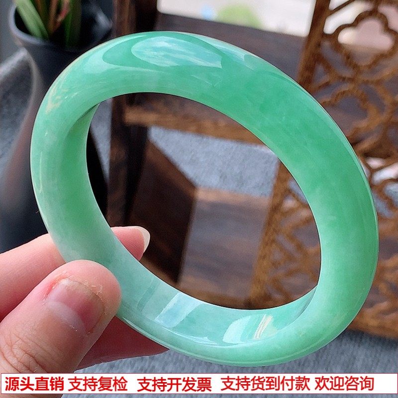 缅甸A货天然翡翠 老坑冰种满绿正装正圈手镯57-58圈口